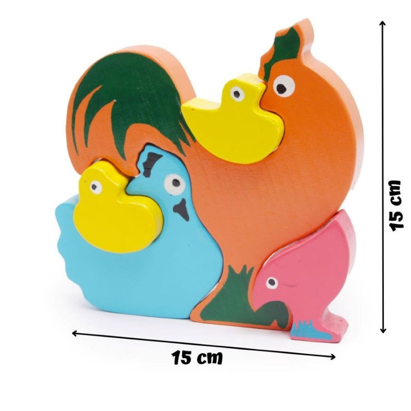 Wooden Chicken Family Puzzle Stacking Toy