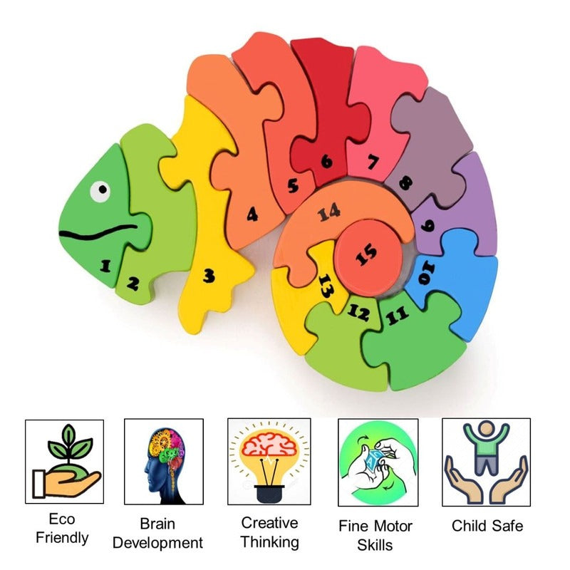 Wooden Chameleon Number Counting Puzzle