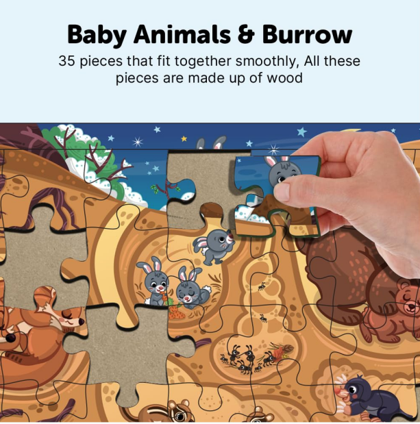 Baby Animal And Burrow Wooden Puzzle Set