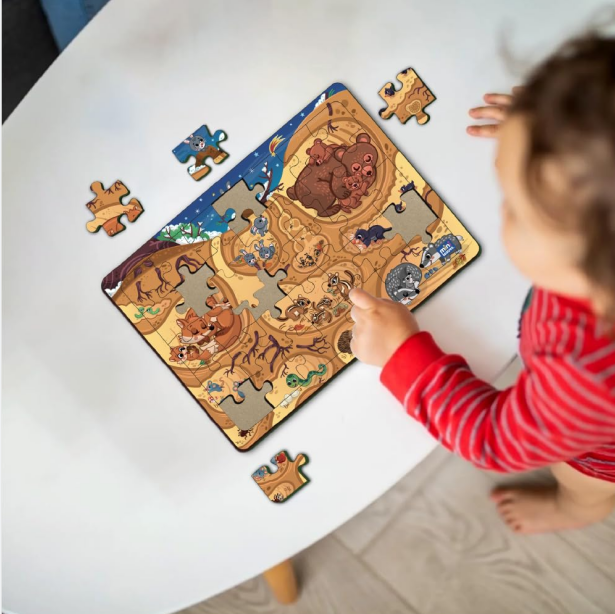 Baby Animal And Burrow Wooden Puzzle Set