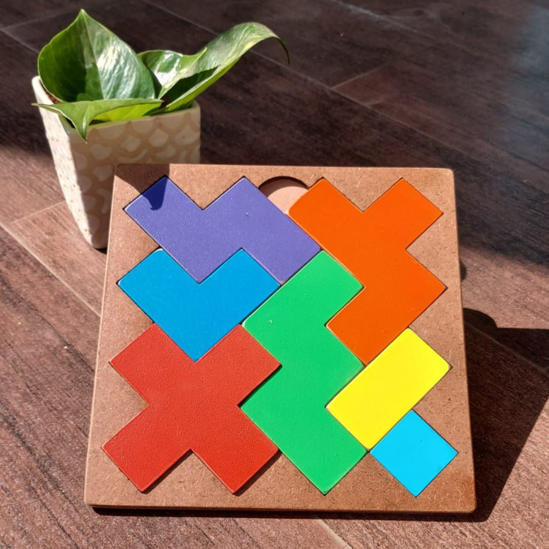 Wooden Tetragram Brain Puzzle Game