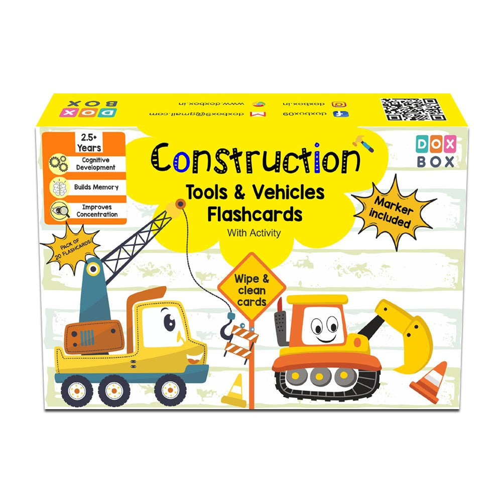 Construction Tools and Vehicles Flash Cards - Pack of 20