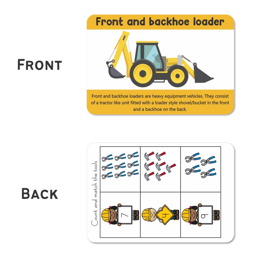 Construction Tools and Vehicles Flash Cards - Pack of 20