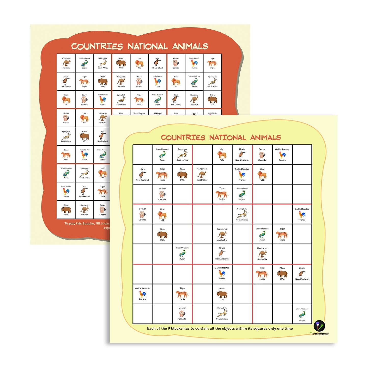 National Animal Sudoku Activity Board Game