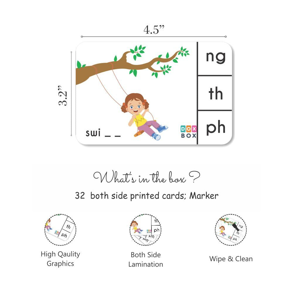 Phonics Blends and Diagraphs Activity Flashcards - Pack of 32