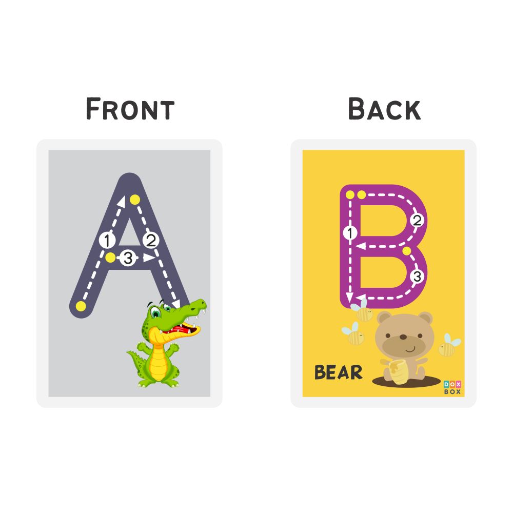 Buy Uppercase ABC Rewritable Flashcards Tracing Mats - SkilloToys.co - Front and Back