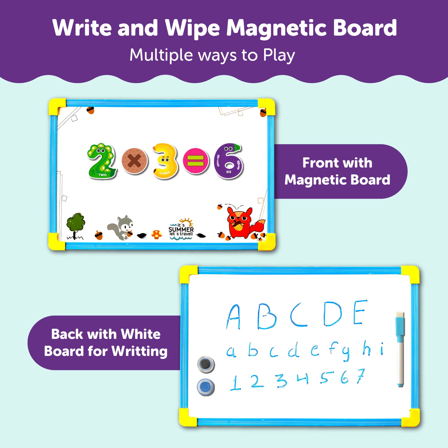 Wooden 2 In 1 Magnetic Wipe Off Learning Set