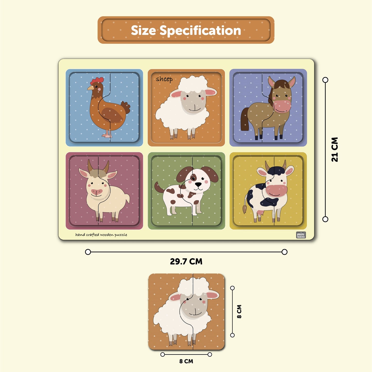 Wooden 2 Piece Farm Animal Puzzle
