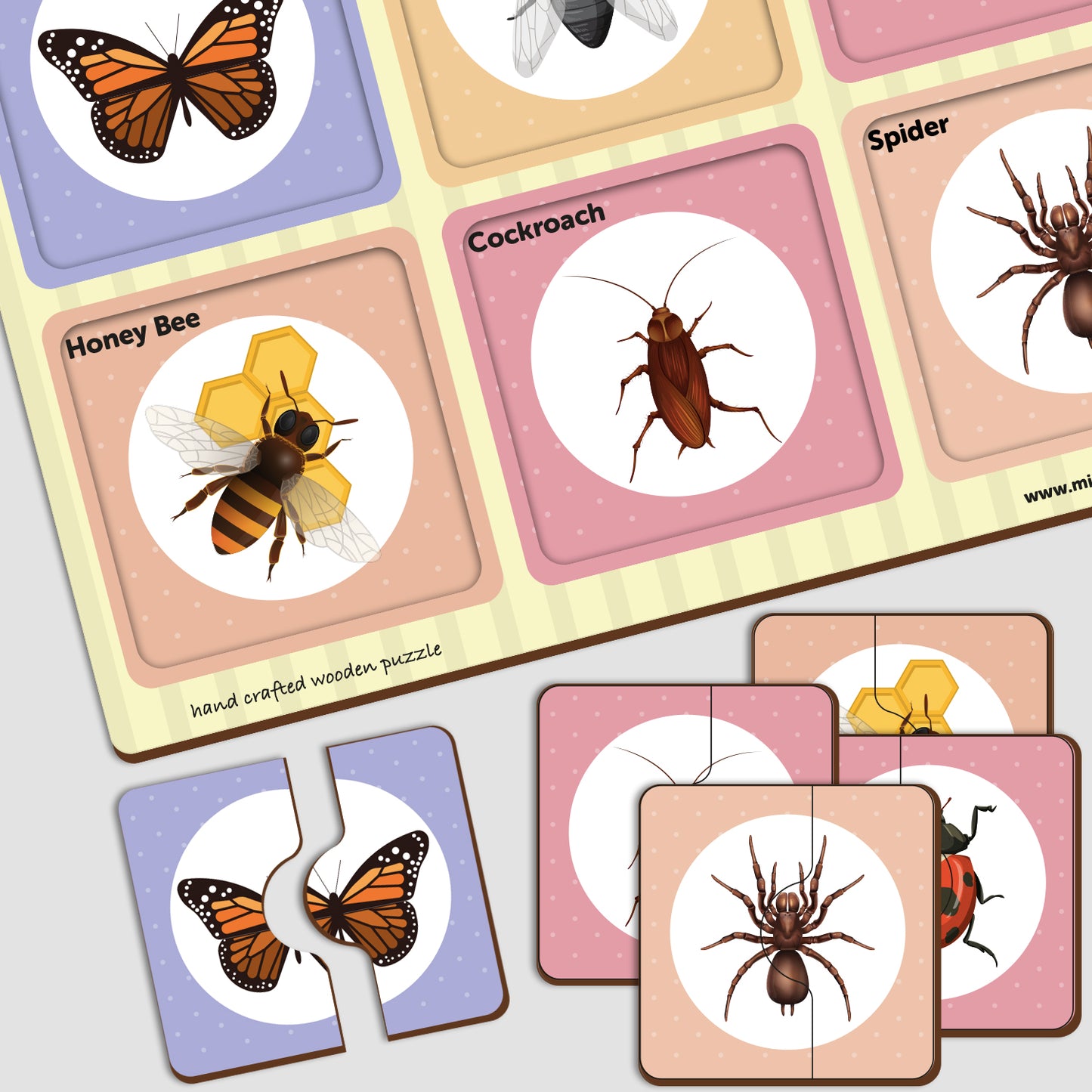 Wooden 2 Piece Insects Puzzle