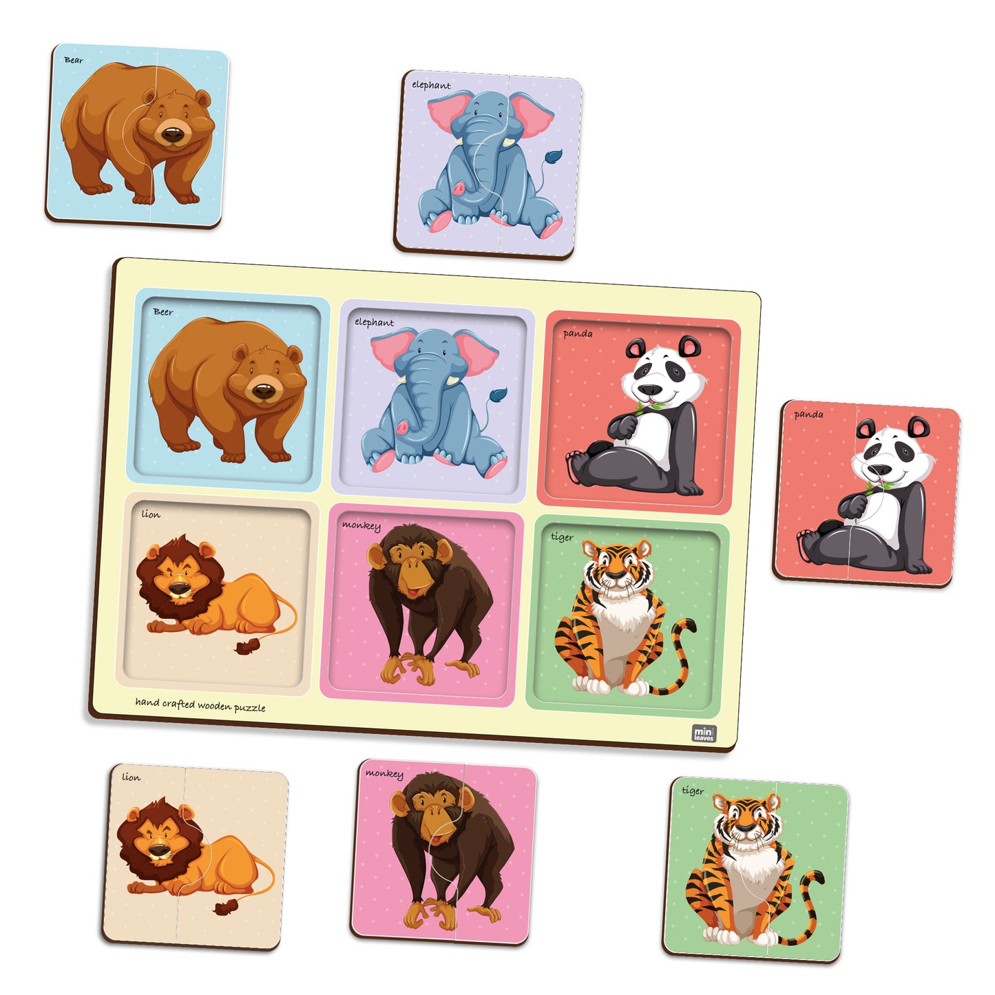 Wooden 2 Piece Safari Animal Friends Puzzle