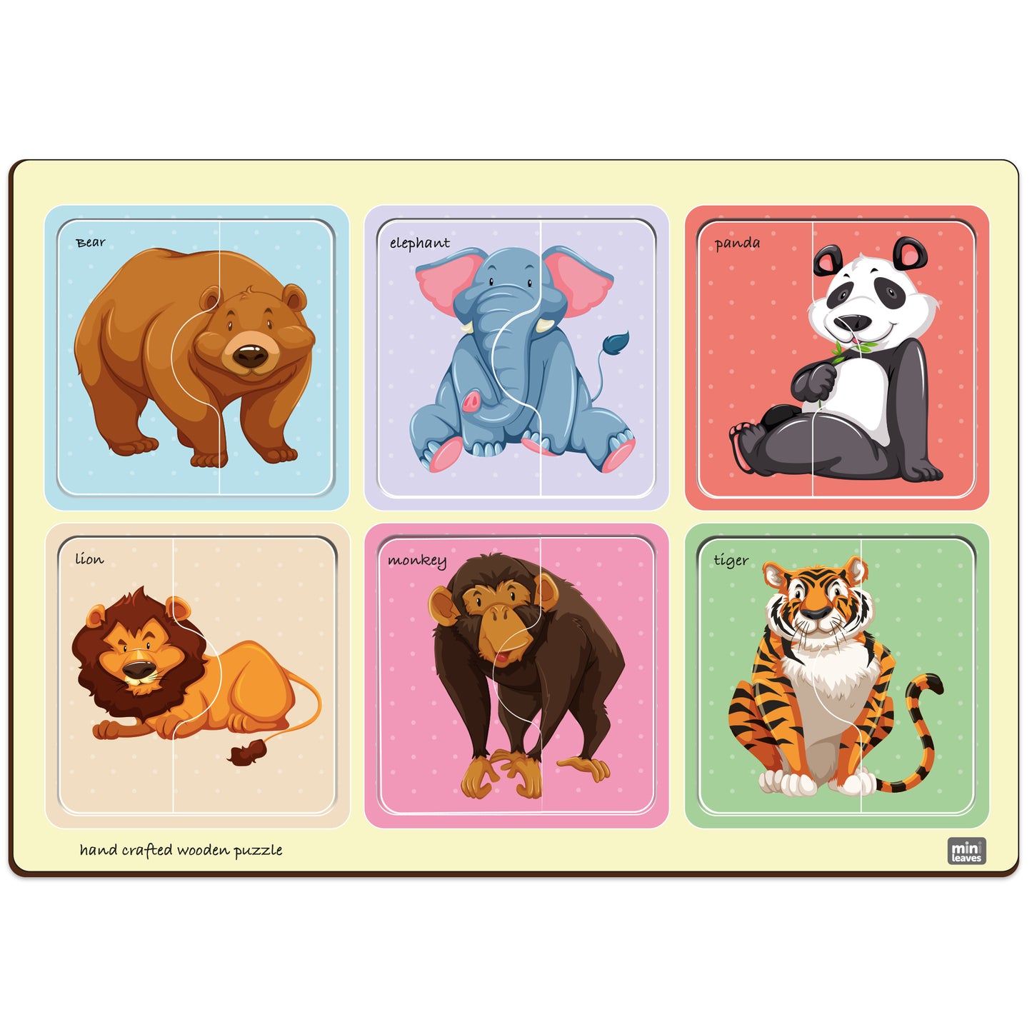 Wooden 2 Piece Safari Animal Friends Puzzle