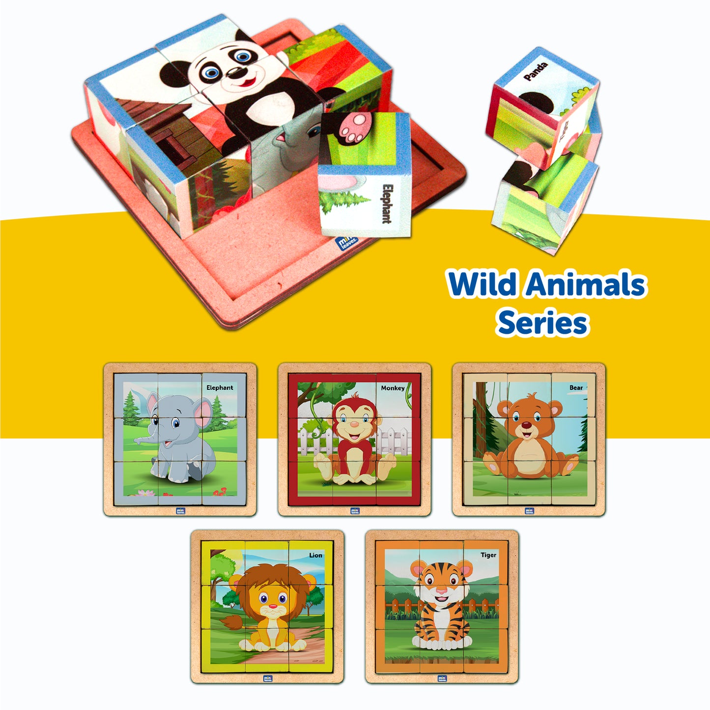 Wooden 3D Six Slides Animal Puzzle