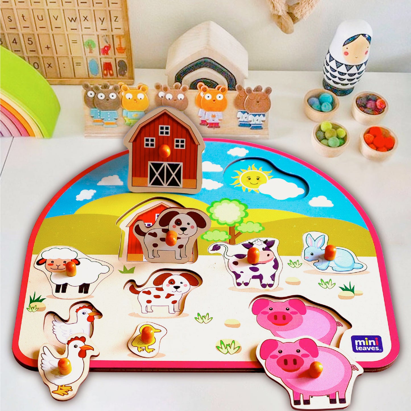 Wooden Animal Barnyard Peg Board Puzzle