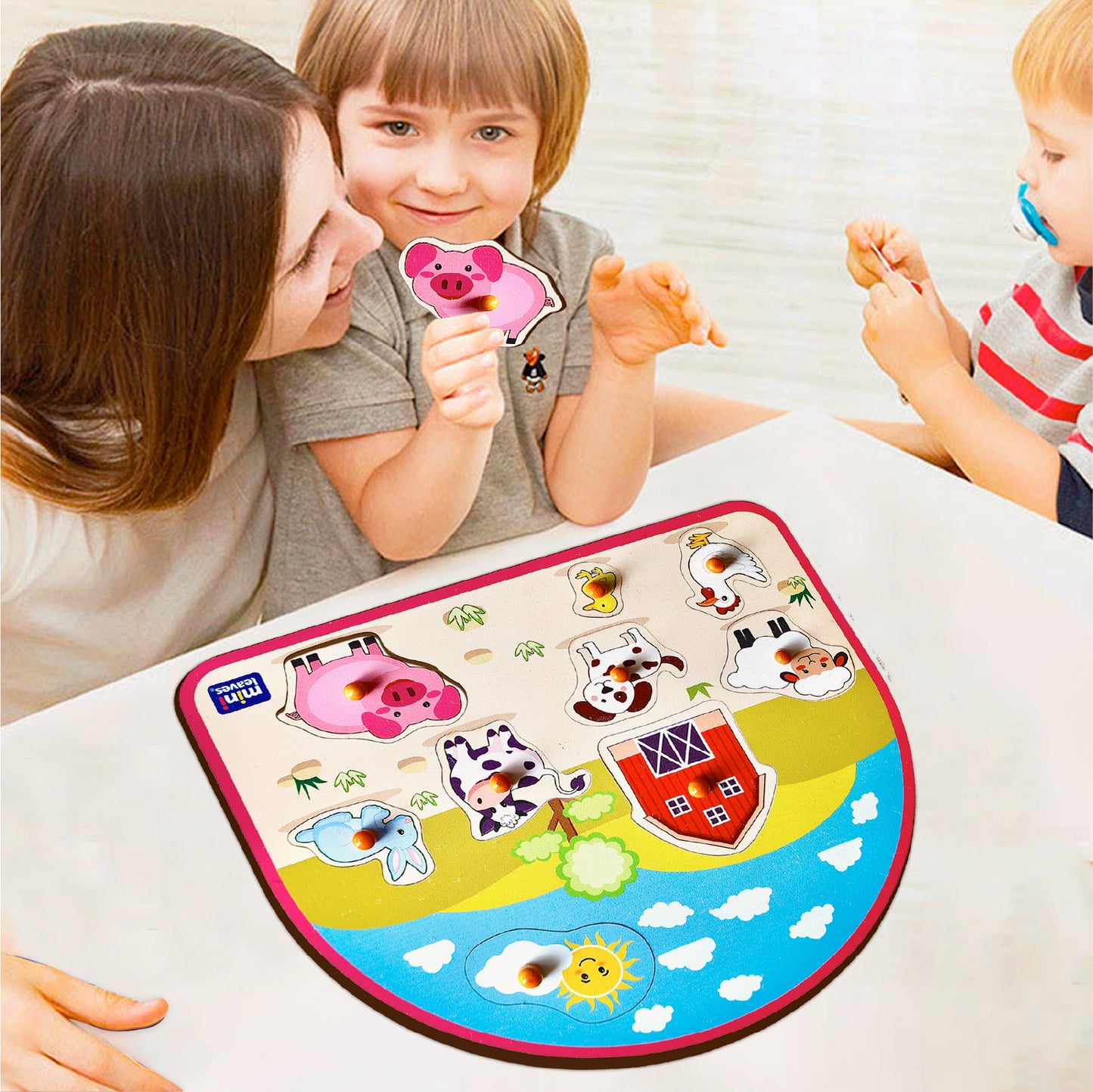 Wooden Animal Barnyard Peg Board Puzzle
