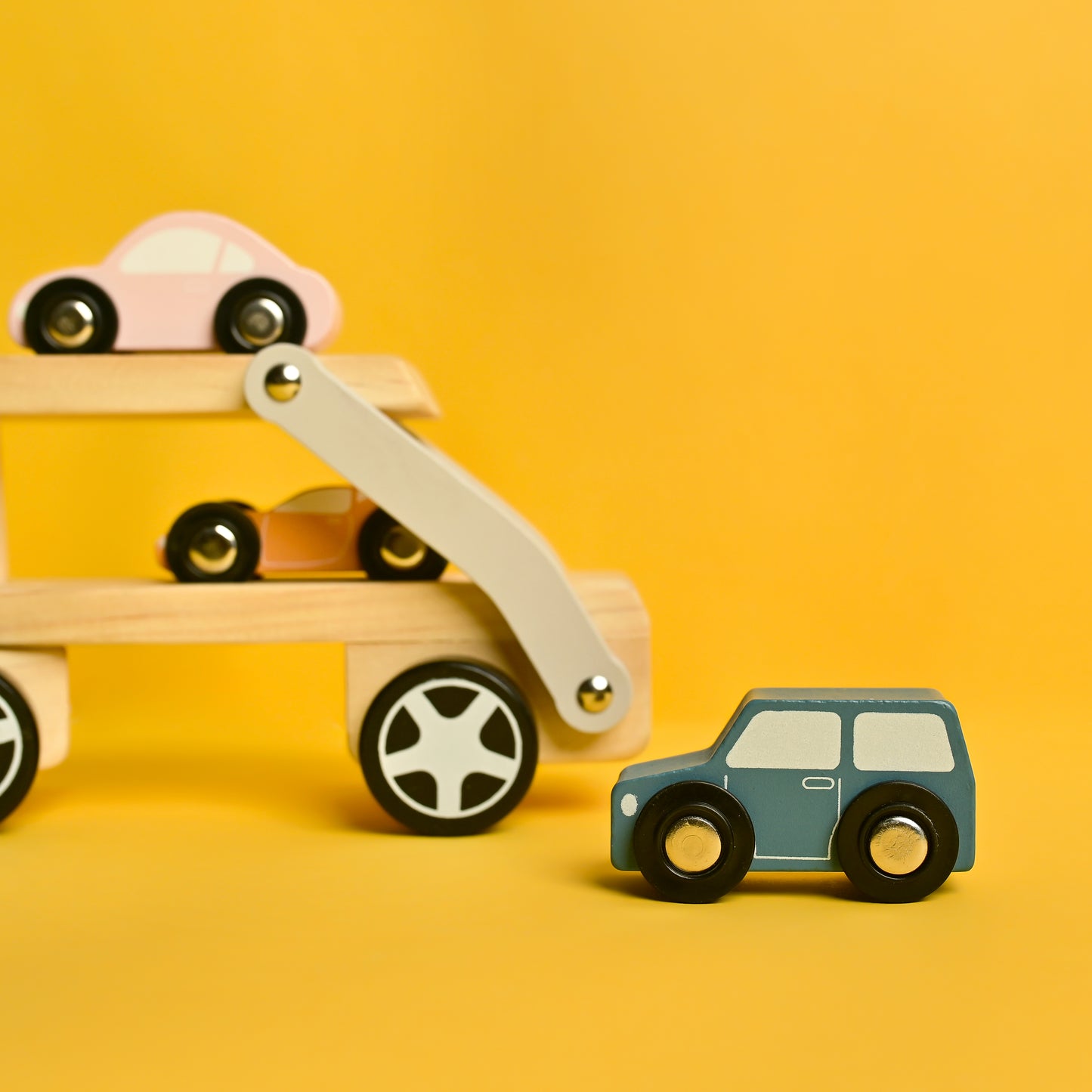 Wooden Car Carrier Truck and Cars Toy Set