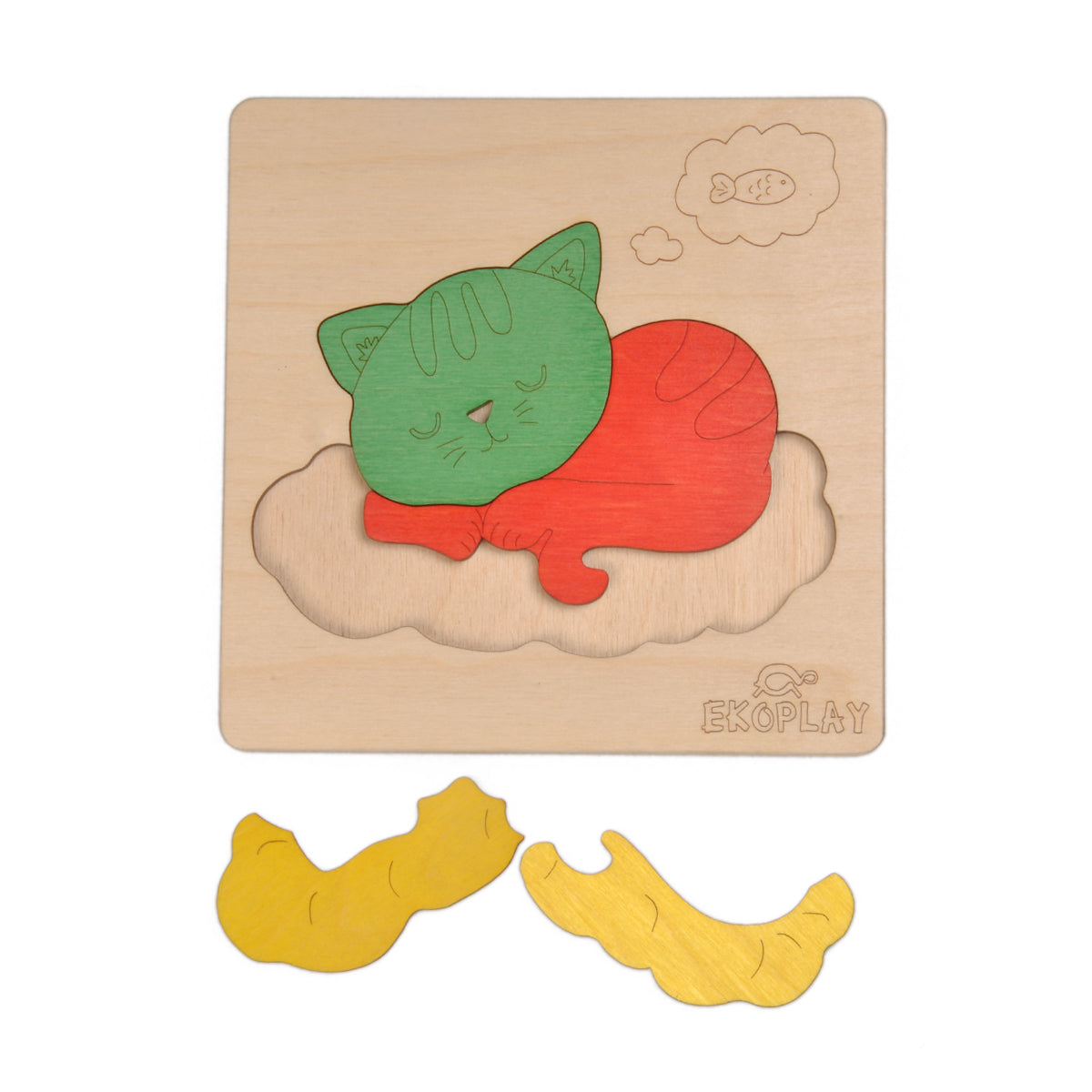 Wooden Cat On a Mat Puzzle Board