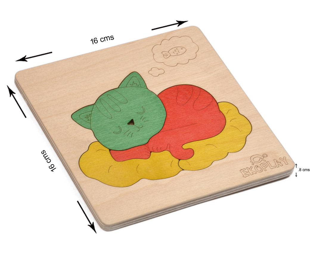 Wooden Cat On a Mat Puzzle Board