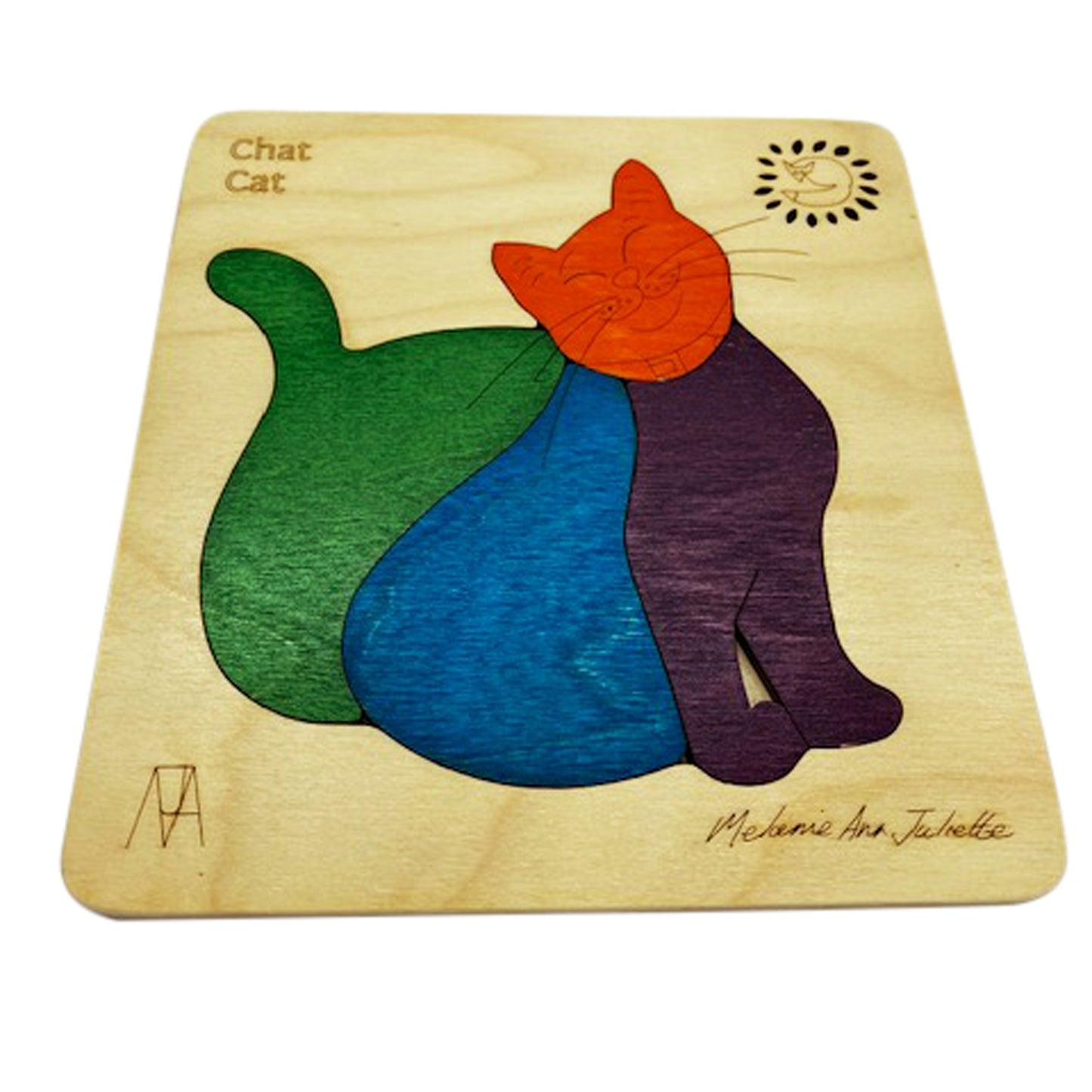 Wooden Chat Cat Puzzle Board