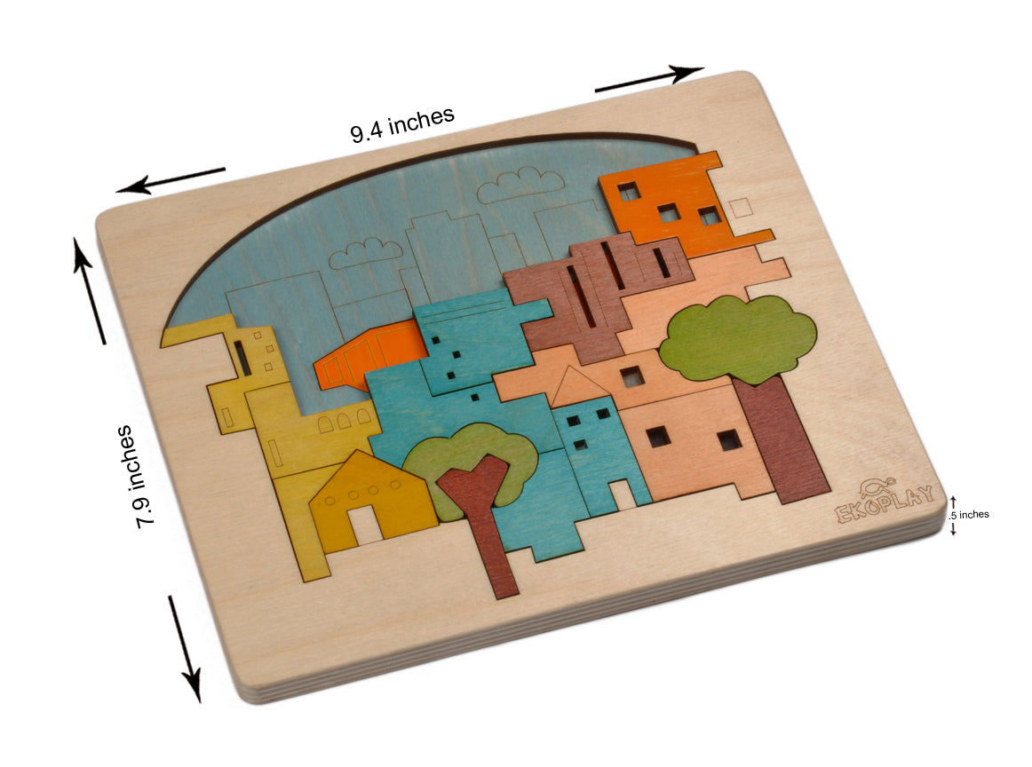 Wooden City Construction Puzzle Board