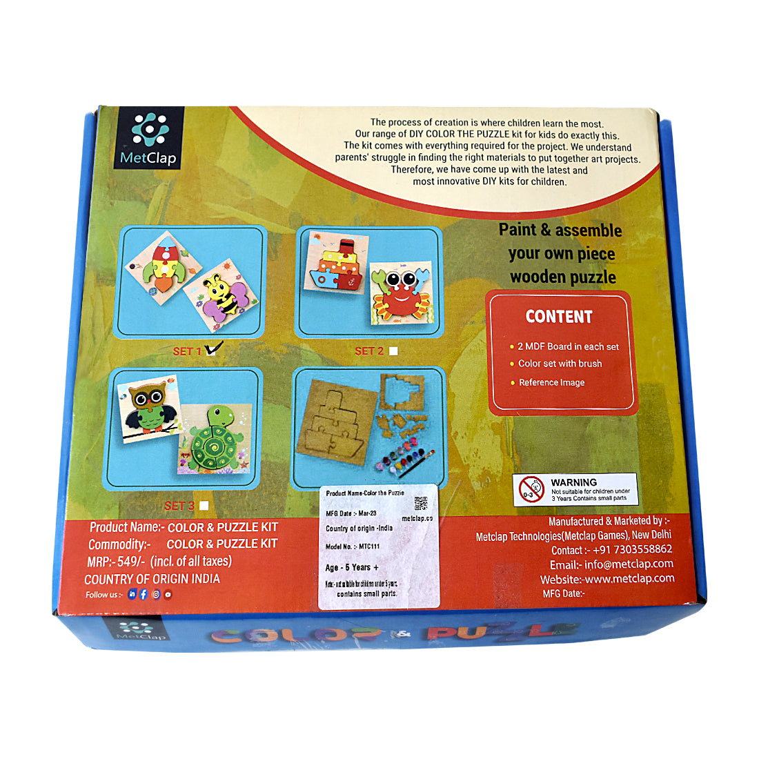 Wooden DIY Color & Animal Puzzle Kit for Kids