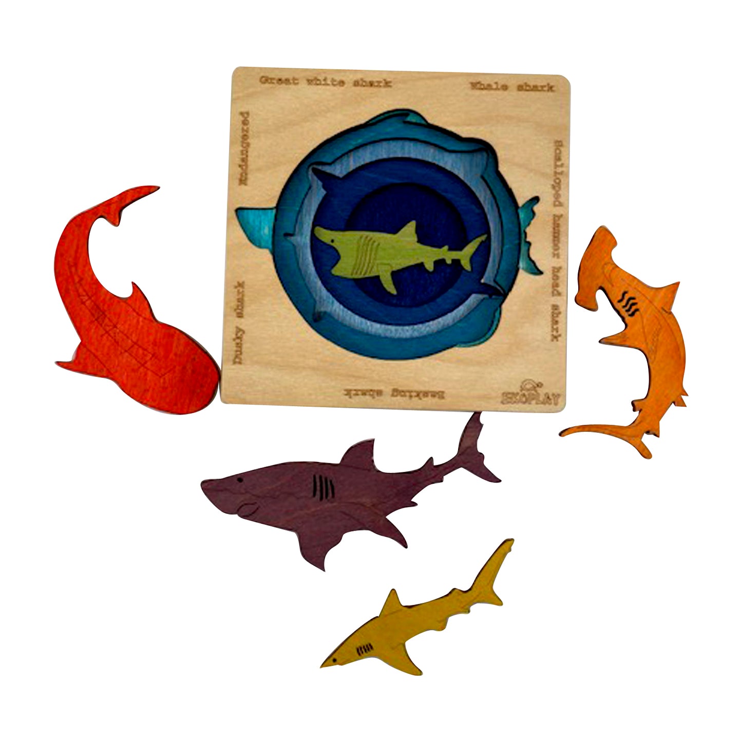 Wooden Endangered Sharks Puzzle Board