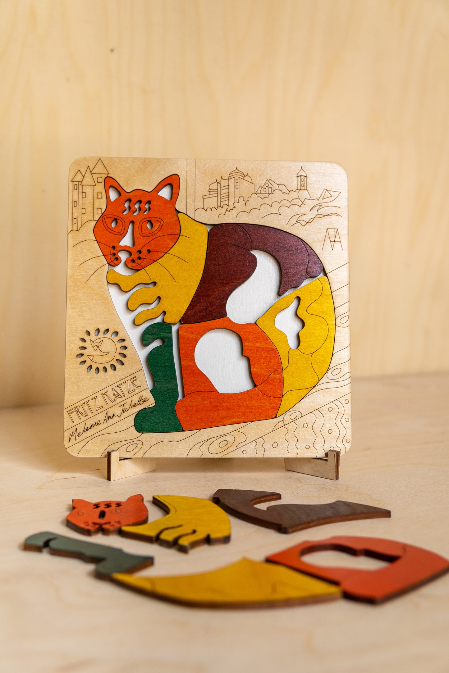 Wooden Fritz Katze Puzzle Board