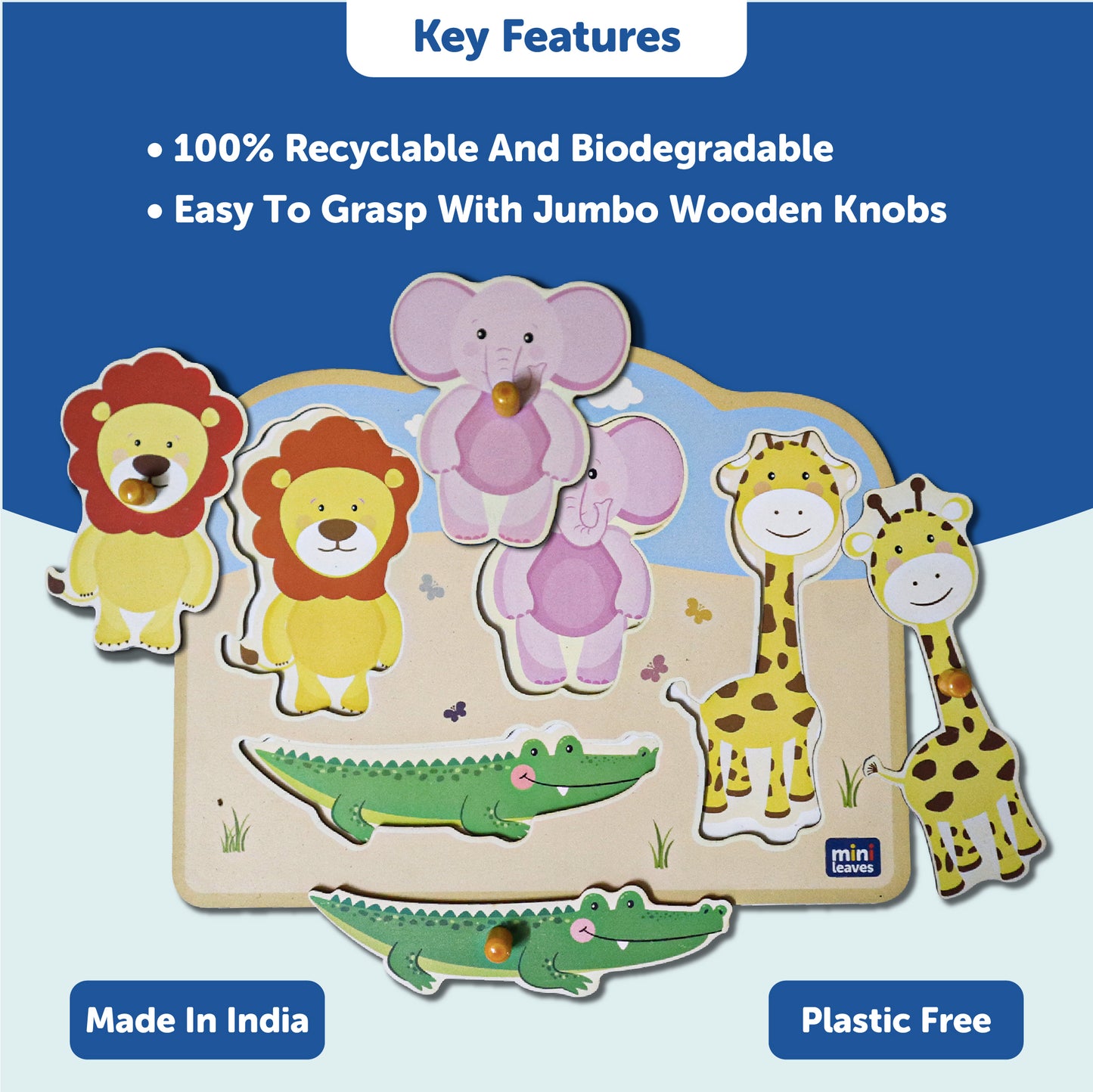 Wooden Jungle Animal Friends Jumbo Peg Puzzle