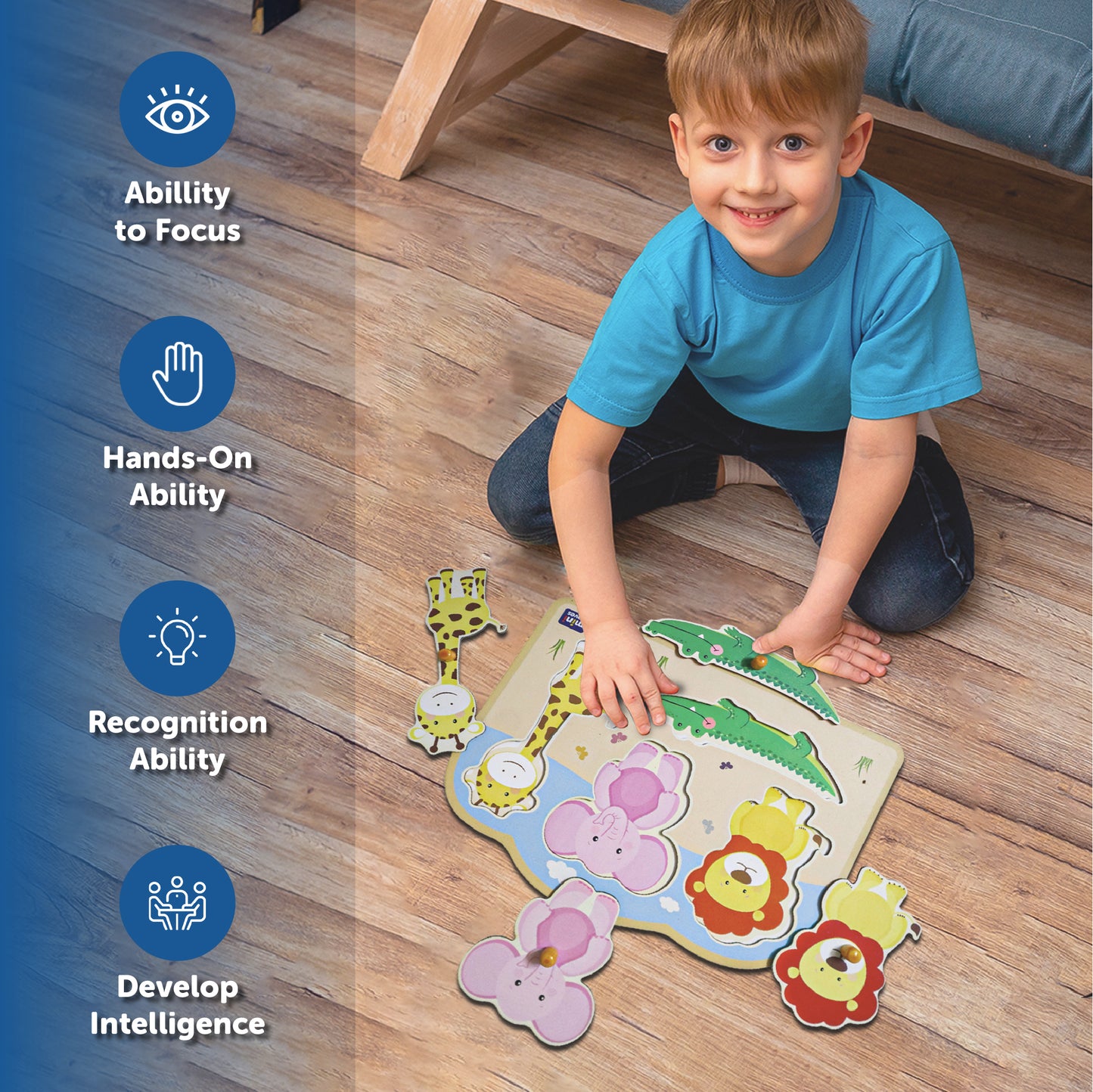 Wooden Jungle Animal Friends Jumbo Peg Puzzle