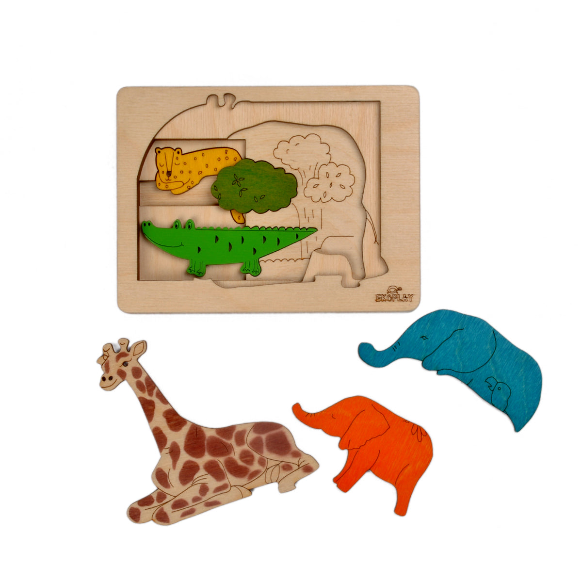 Wooden Jungle Animal Puzzle Board