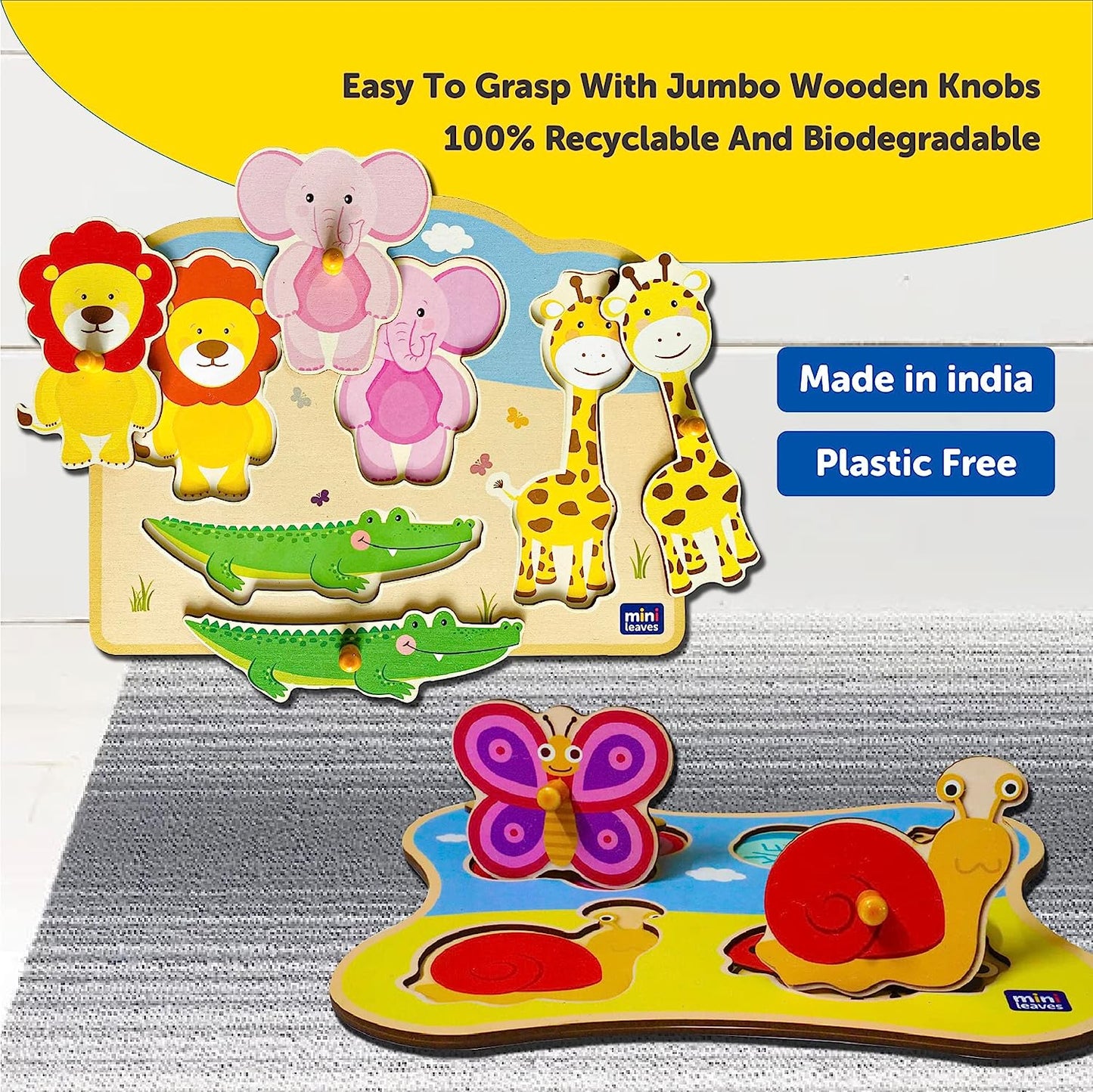 Wooden Jungle Animal and Insects Friends Jumbo Peg Puzzle