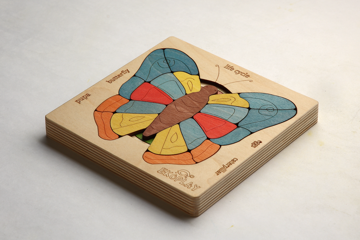Wooden Life Cycle of a Butterfly Puzzle Board