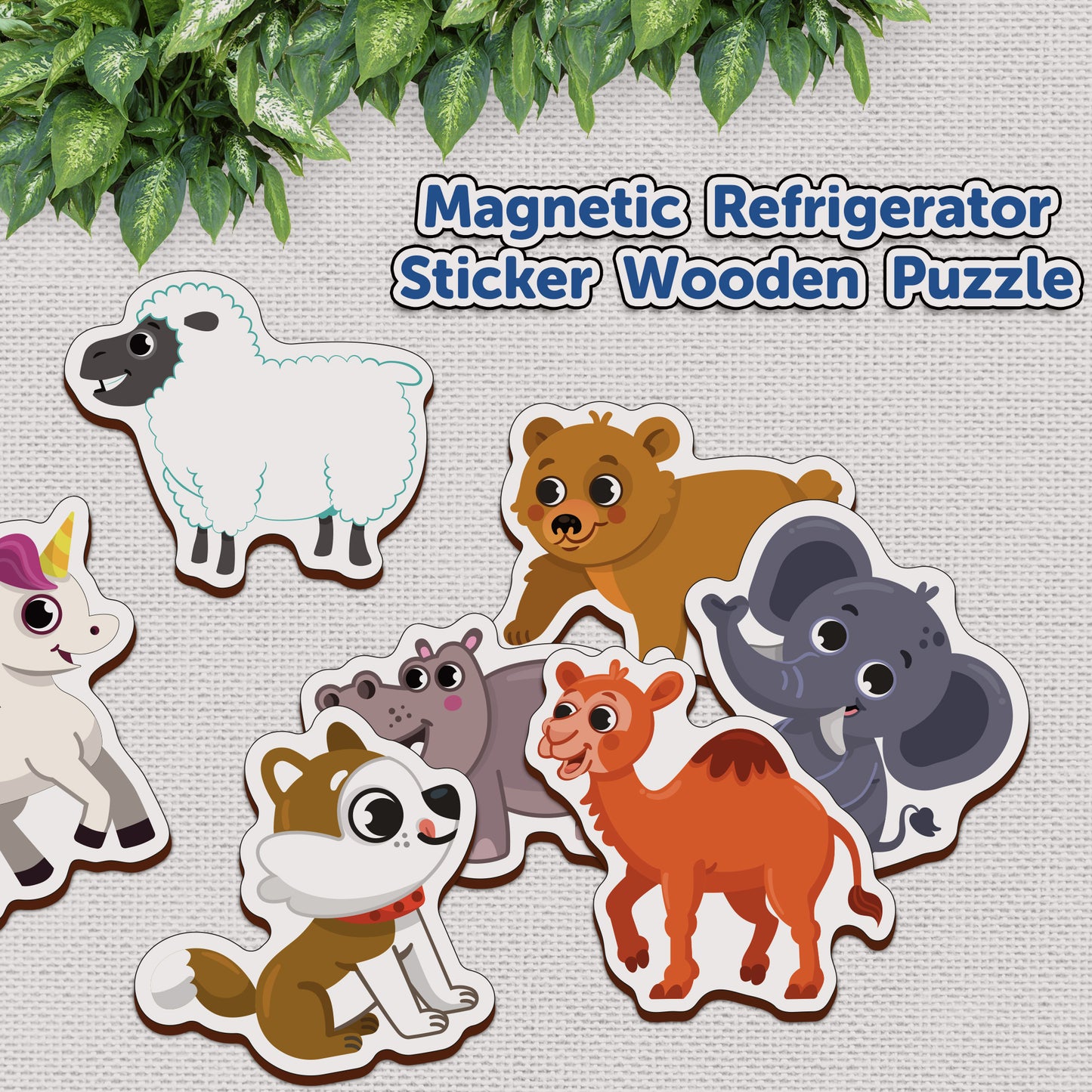 Wooden Multicolor Magnetic Animals Cutouts
