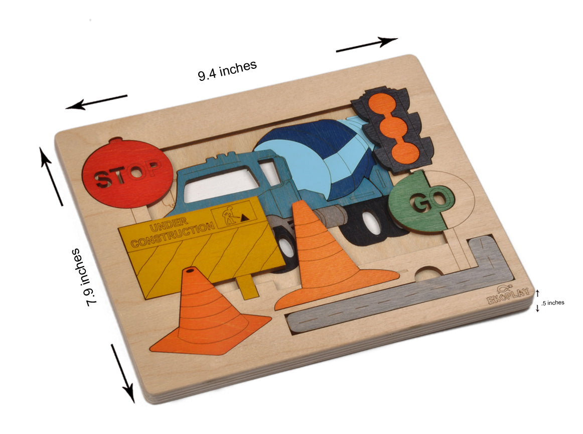 Wooden Road Construction Puzzle Board