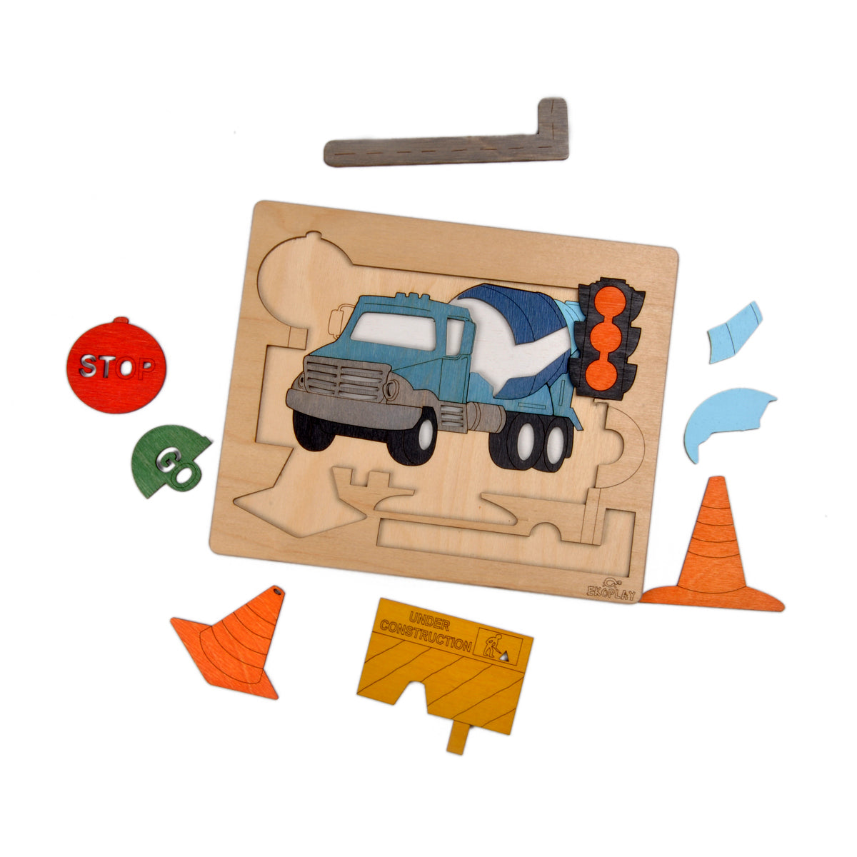 Wooden Road Construction Puzzle Board