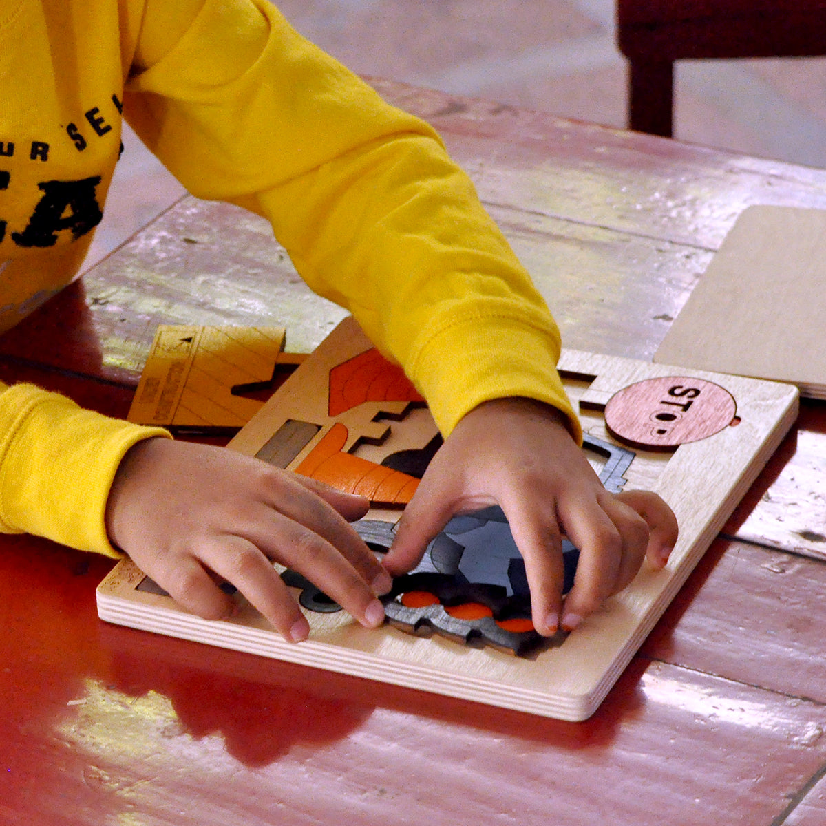 Wooden Road Construction Puzzle Board
