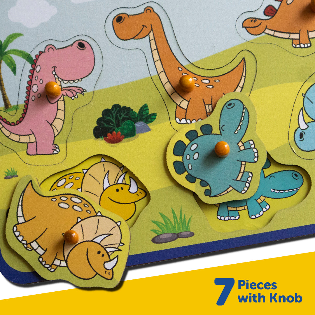 Wooden Stomping Dinos Peg Board Puzzle
