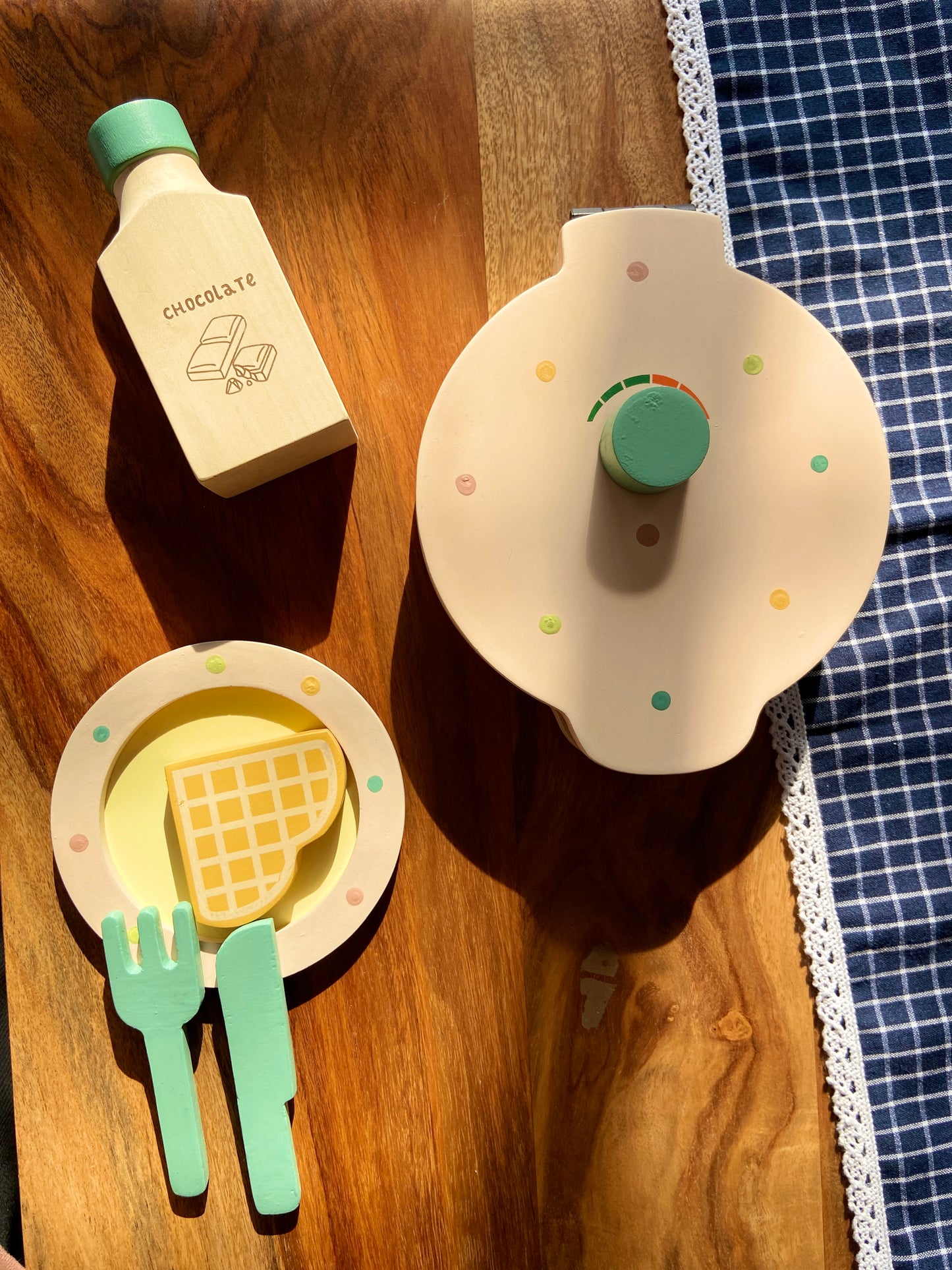 Wooden Sweet Treat Waffle Maker Toddler Cooking Toy - Blue Set