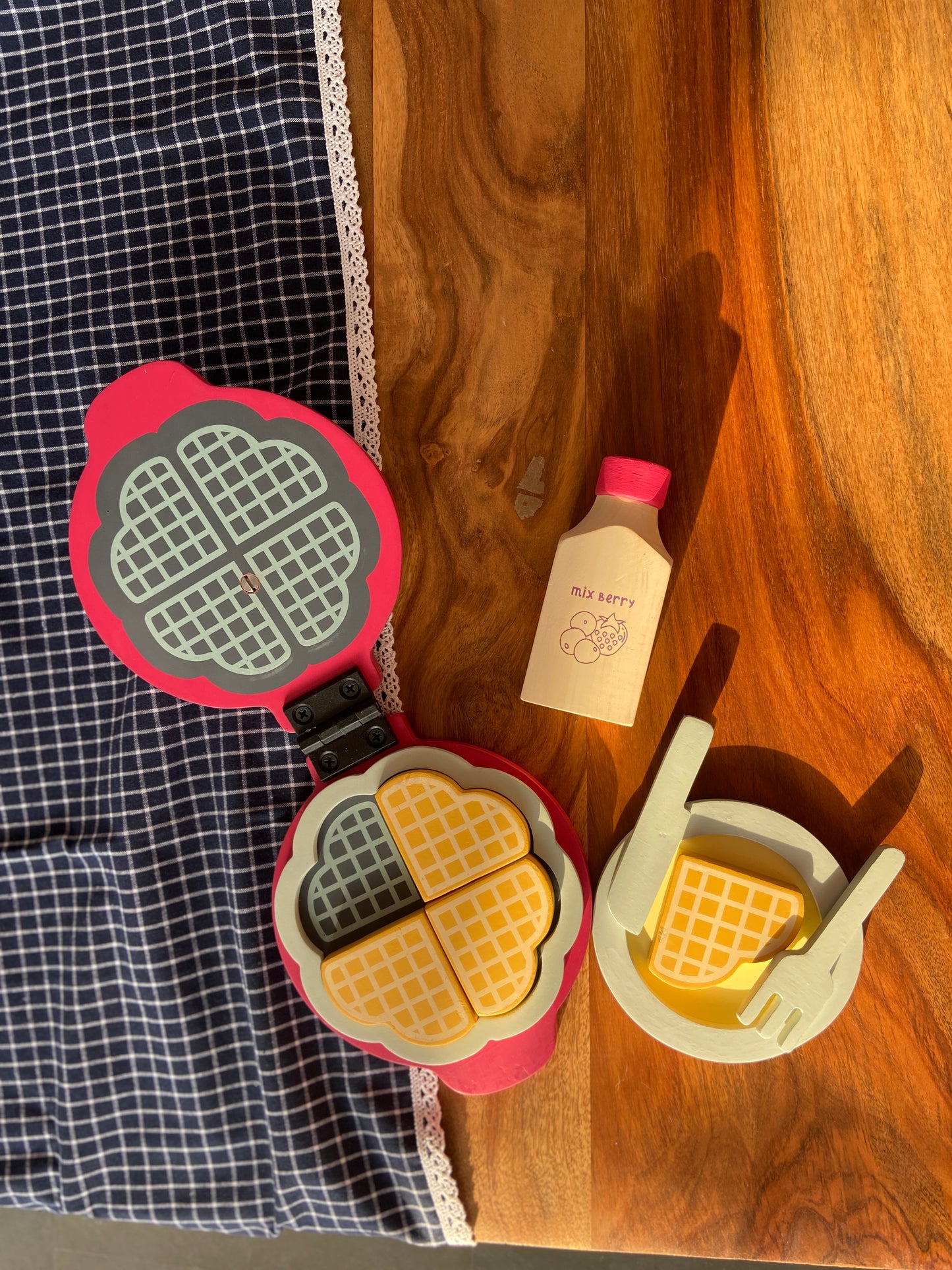 Wooden Sweet Treat Waffle Maker Toddler Cooking Toy - Pink Set