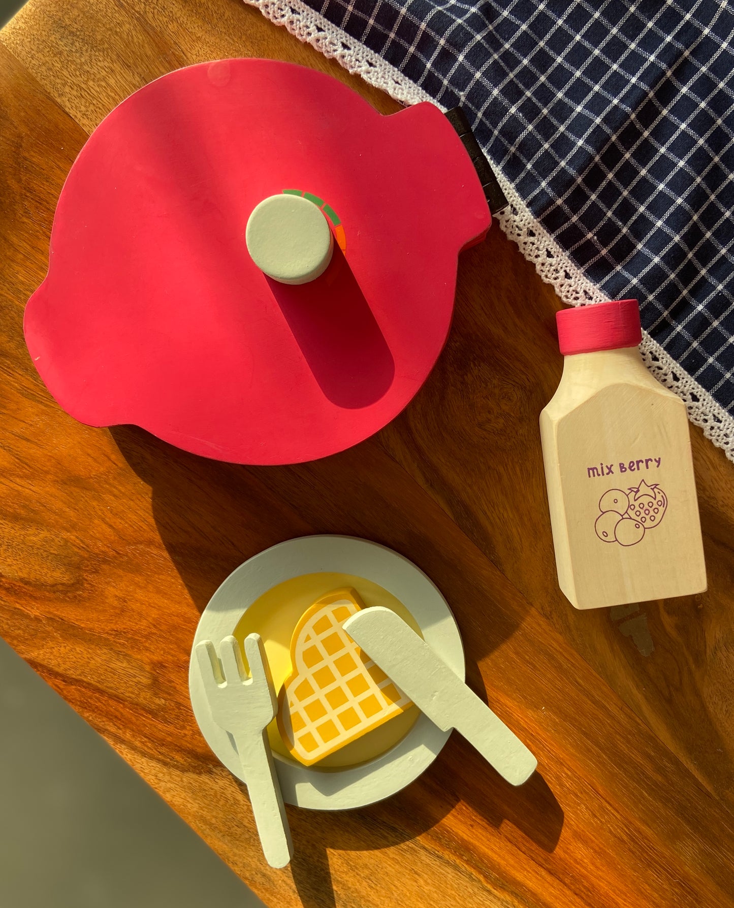 Wooden Sweet Treat Waffle Maker Toddler Cooking Toy - Pink Set