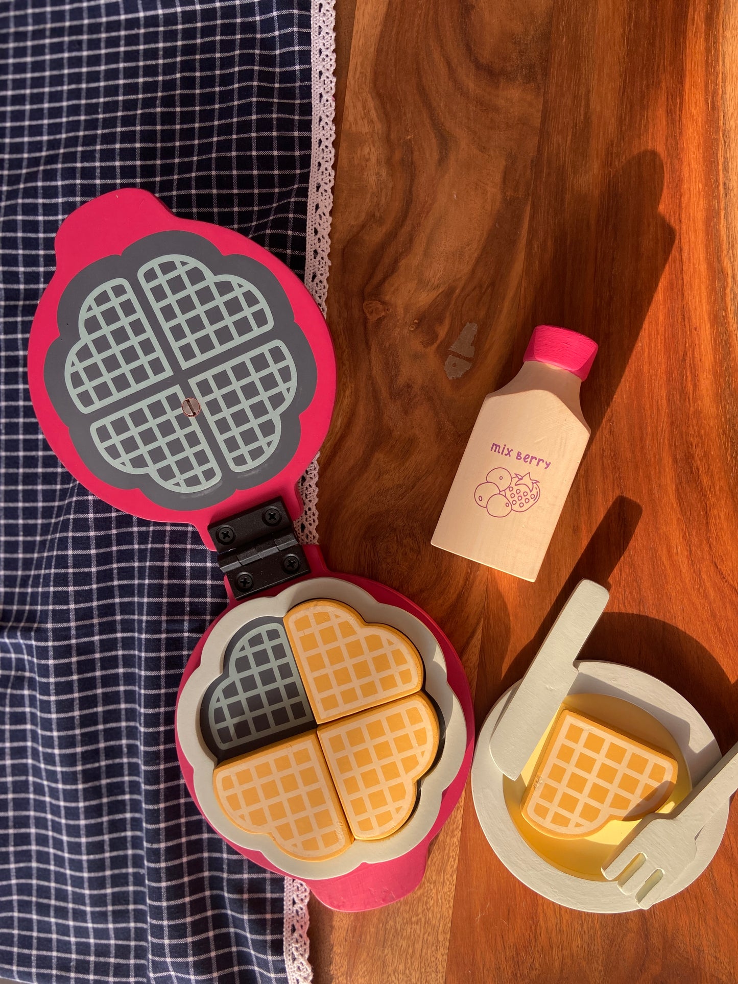 Wooden Sweet Treat Waffle Maker Toddler Cooking Toy - Pink Set