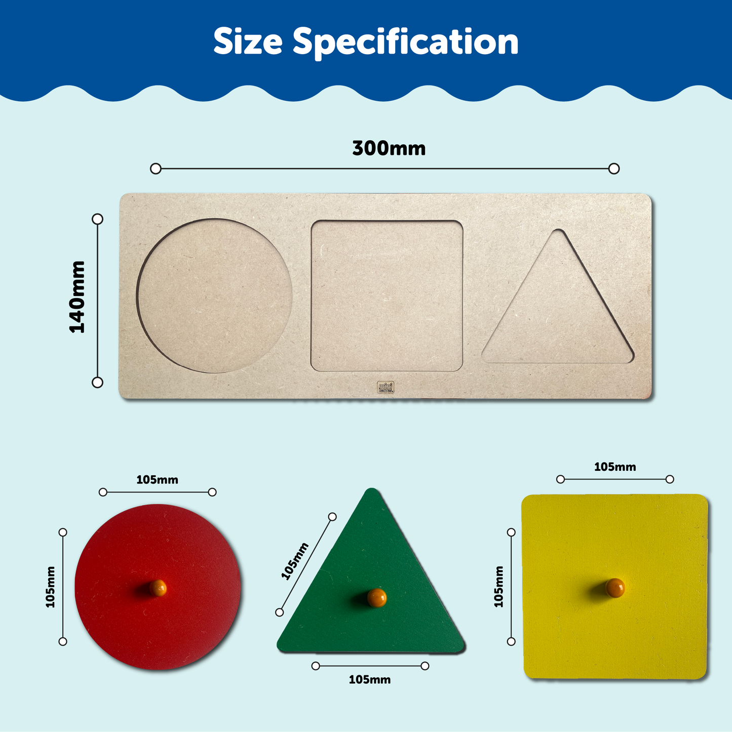 Wooden Three Colorful Shapes Peg Puzzle
