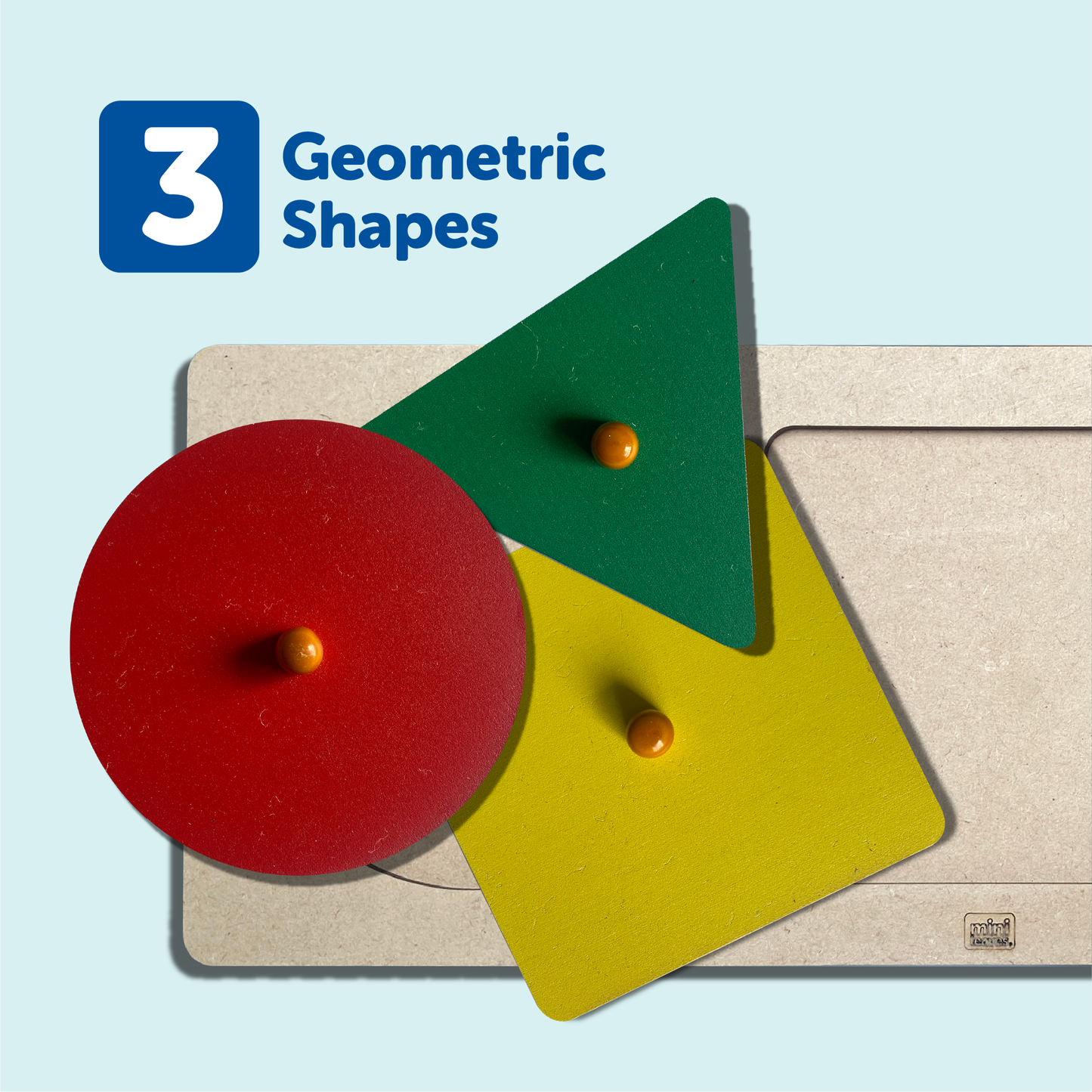 Wooden Three Colorful Shapes Peg Puzzle