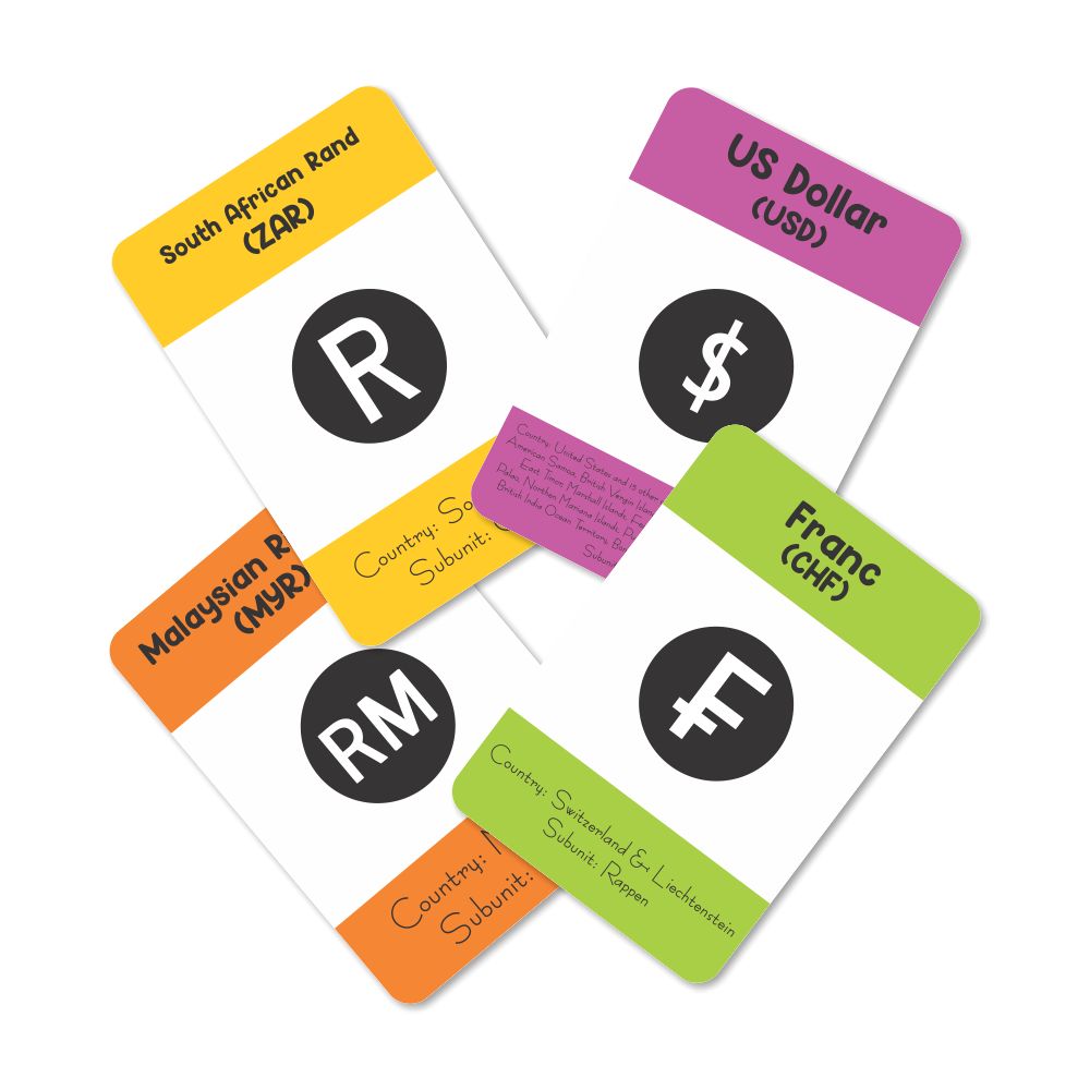 World Currency Flashcards - Pack of 24