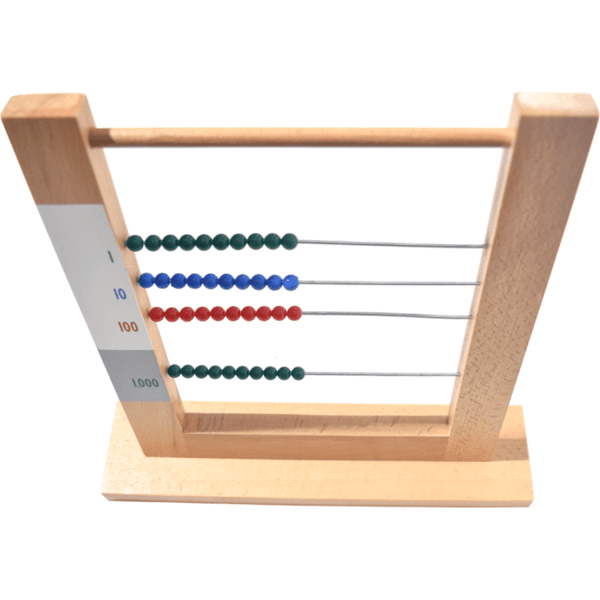 Kidken 4 Row Bead Learning Frame: wooden abacus-style frame with 4 rows of 10 beads each for teaching place value 1 to 1000, ages 3 to 8