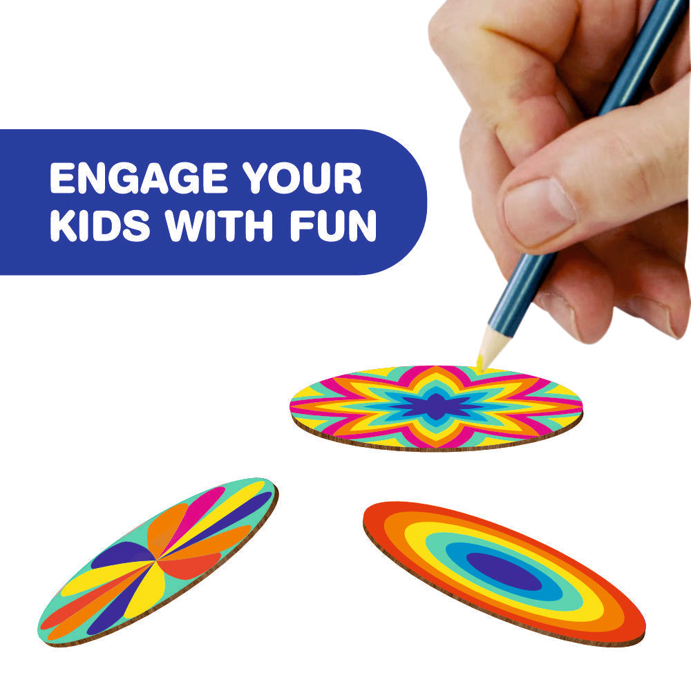 A child proudly demonstrating their self-made spinning top in action, a blur of vibrant colors.