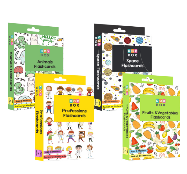 Flashcards 5 Combo (Pack of Animals, Fruits, Vegetables, Professions, Space)