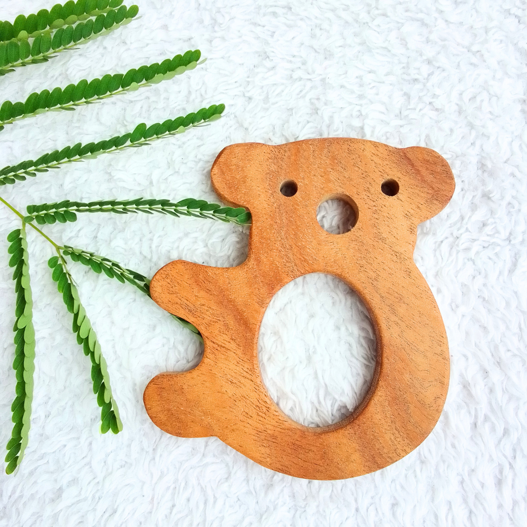 Wooden Giant Elephant Rattle & Neem Lazy Panda Teether Combo