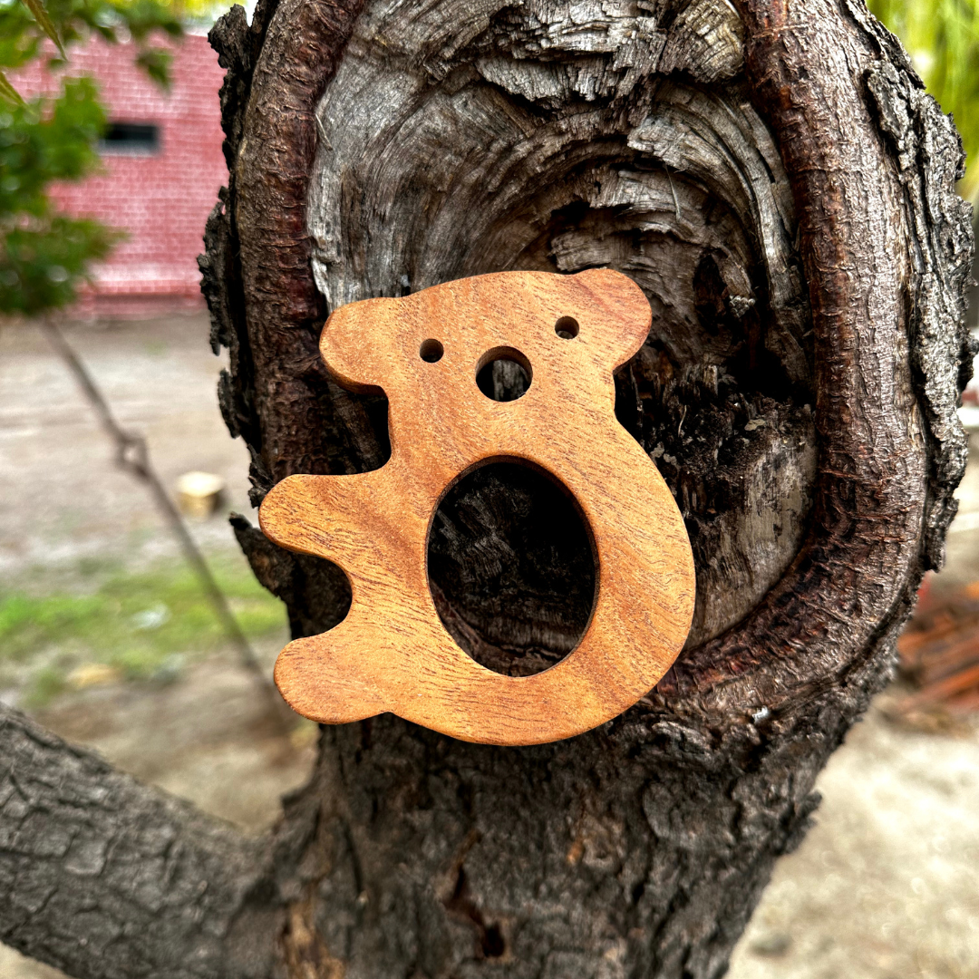 Wooden Giant Elephant Rattle & Neem Lazy Panda Teether Combo