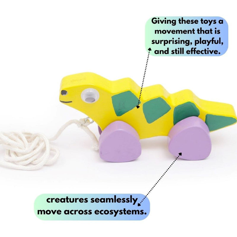 Wooden Yellow Iguana Pull Along Toy