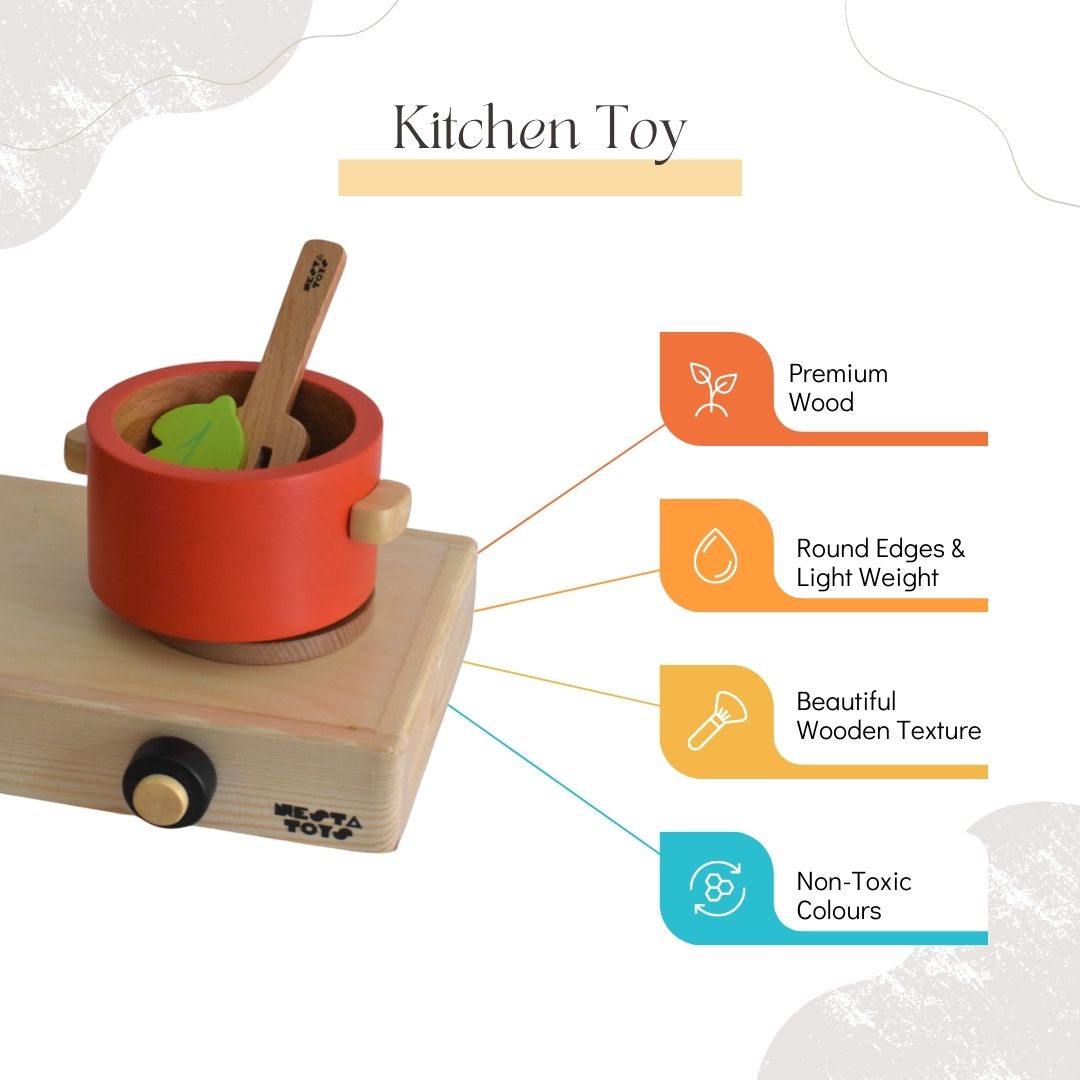 Buy Kitchen Wooden Pretend Play Toy - Set of 9 Pcs - SkilloToys.com